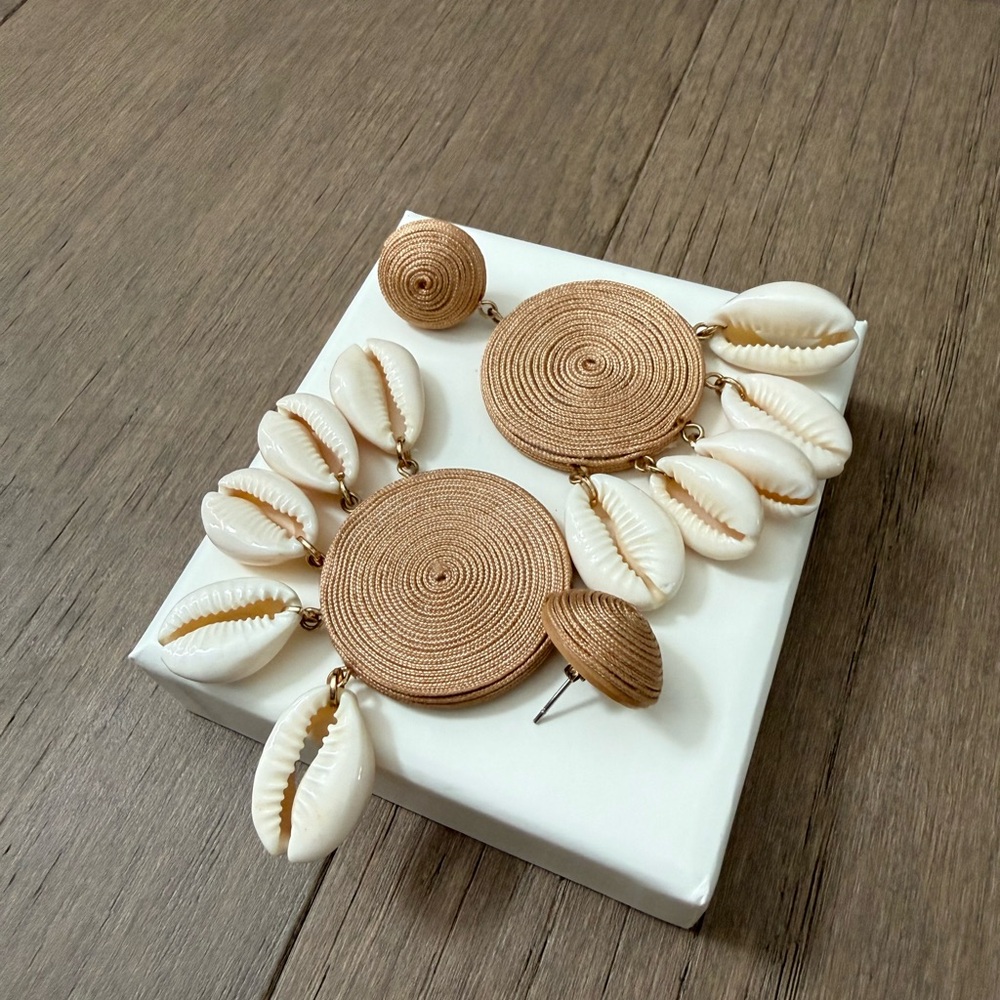 Anthropologie Lake Life Shell Statement Earrings Boho Coastal Gold